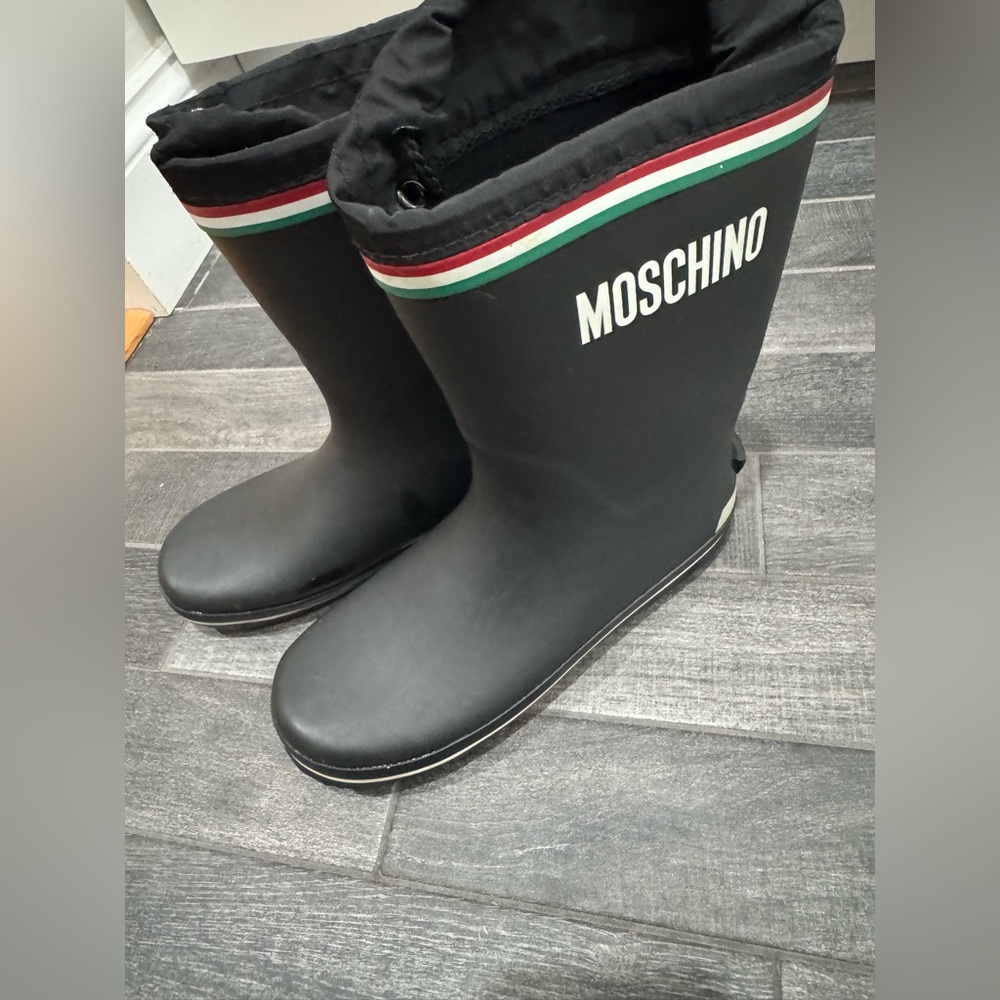 Moschino Black Boots with Tricolor Stripe